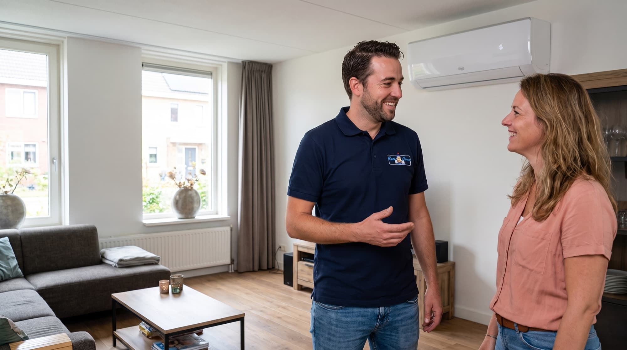 Monteur van Keesairco in gesprek met een tevreden klant bij een Argo-airco
